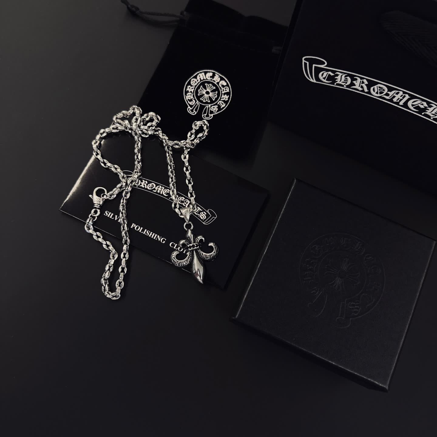 Chrome Hearts Silver Fleur-de-lis Pendant Necklace